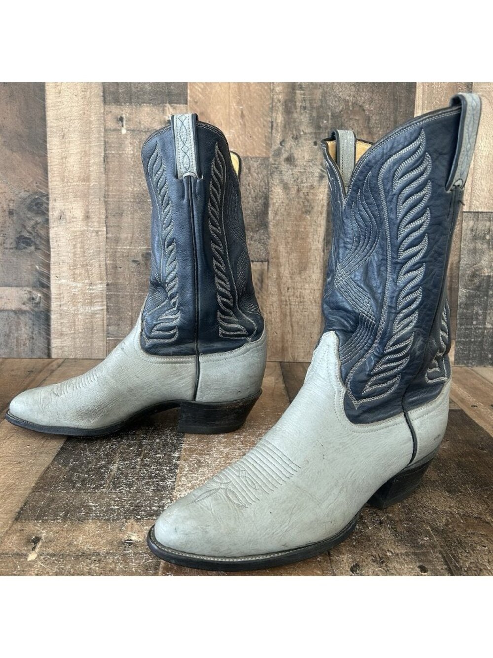 Tony Lama Gold Label Vintage Blue Gray Cowboy Boots Mens 11.5 D